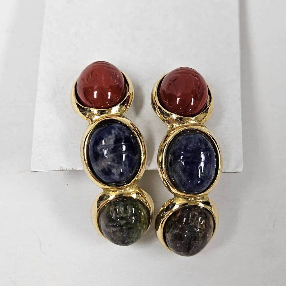 Vintage Egyptian Scarab Cabochon Dangle Earrings – Boho Revival Statement
